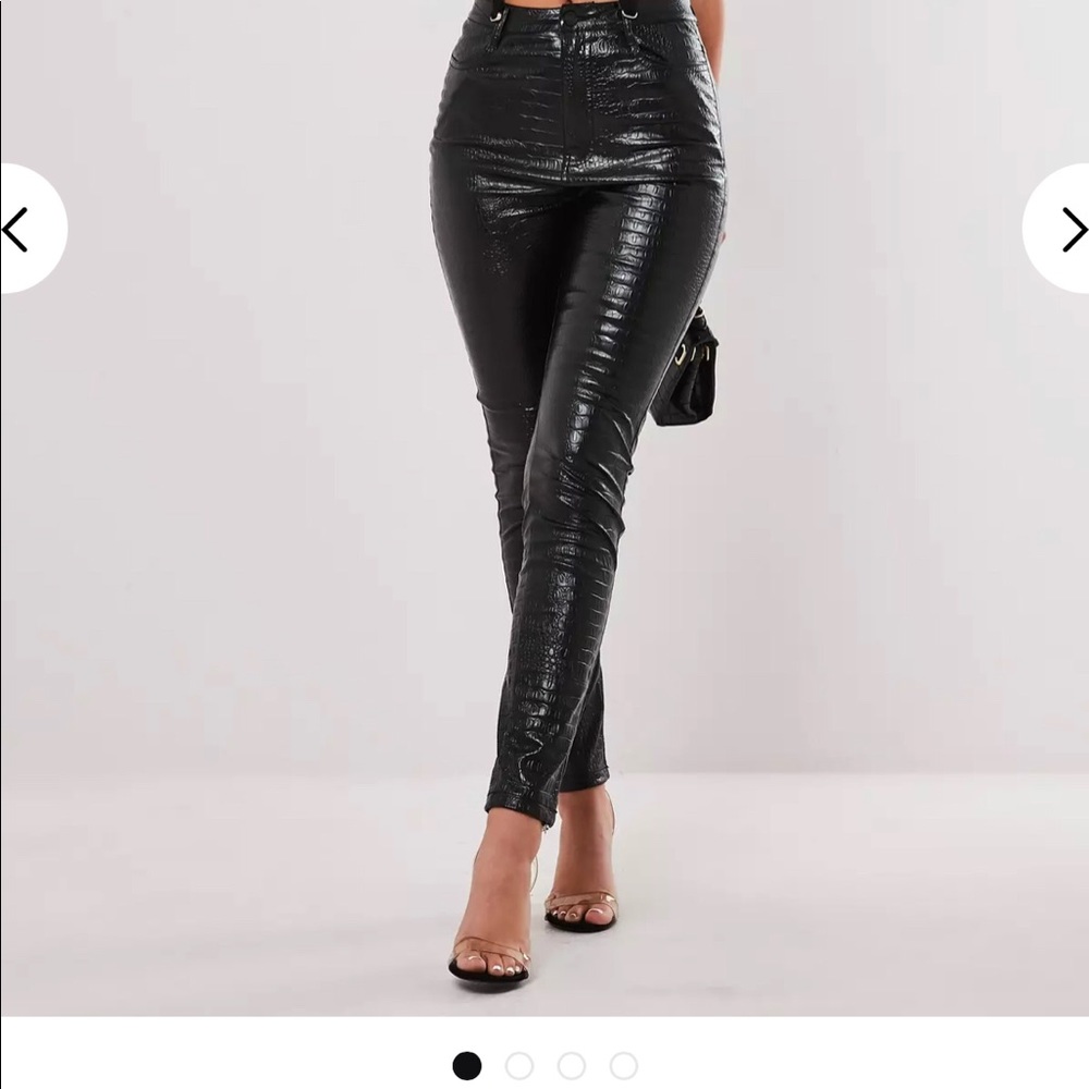 Missguided petite black faux leather croc pants